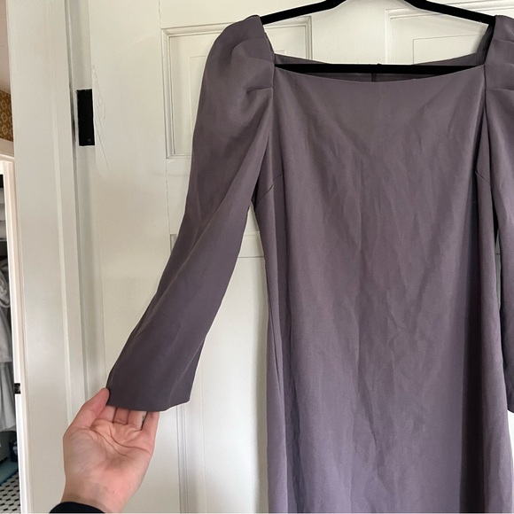 Gray Square Neck Dress with Subtle Puff Sleeves - Picture 2 of 6